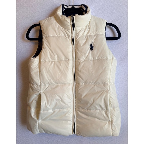 Polo Ralph Lauren Kids Reversible Down Puffer Vest Navy Blue Cream M 8-10 - Picture 5 of 8